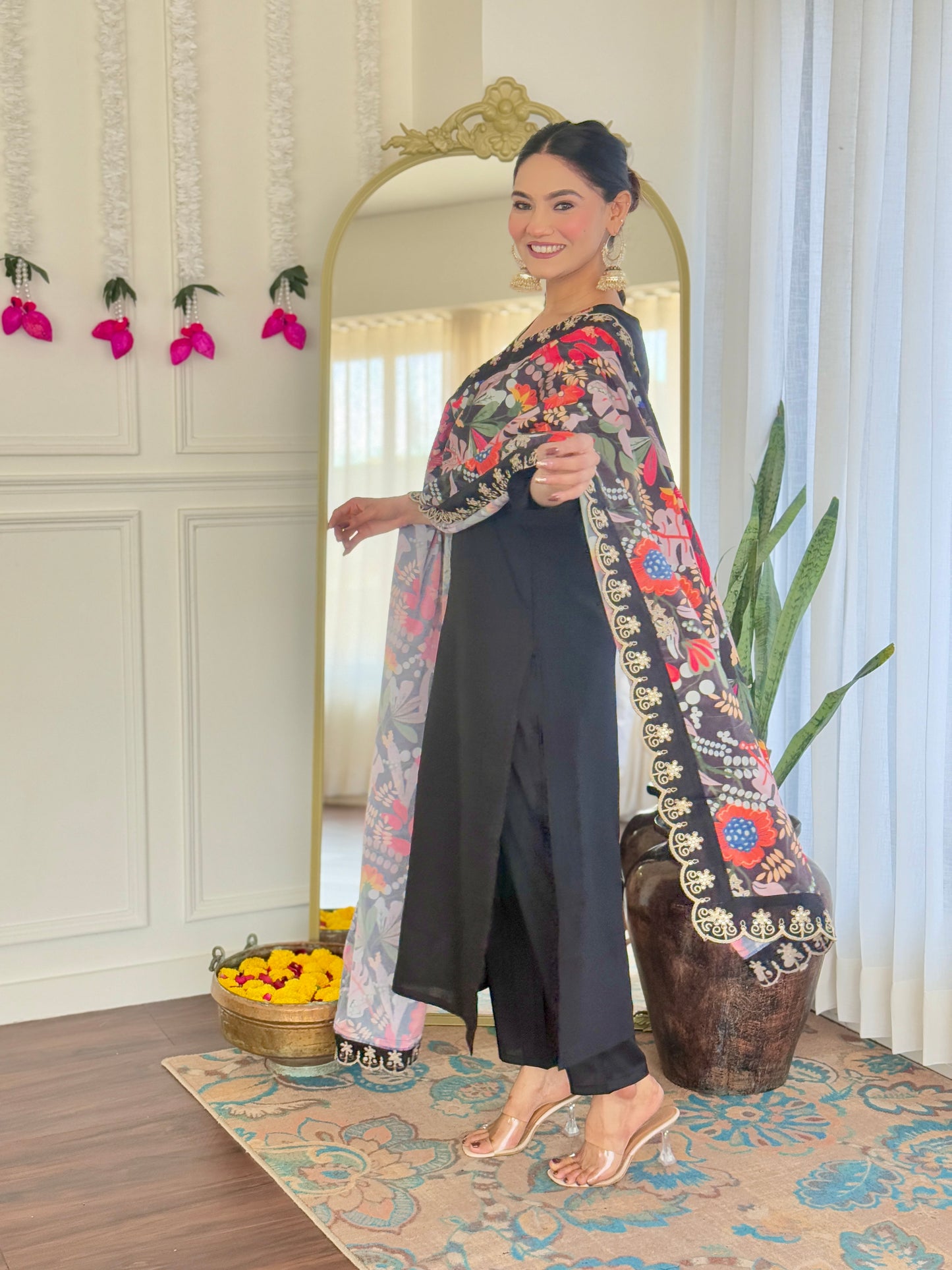 Premium Ethnic Wear Embroidered Viscose Chanderi Suit Set with Elegant Silk Dupatta – 3-Piece