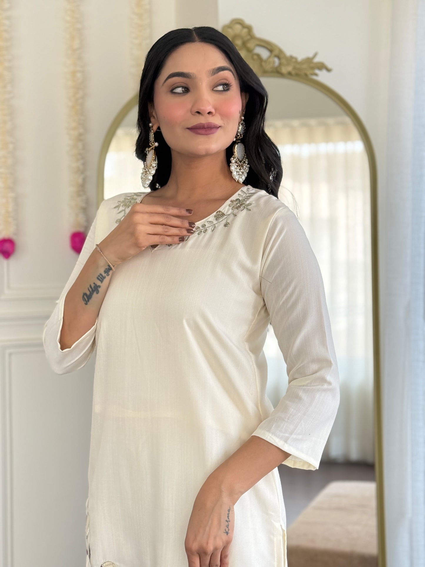 New Designer Embroidered Viscose Rayon Suit Set with Flowing Chinon Dupatta – 3-Piece Ethnic Outfit