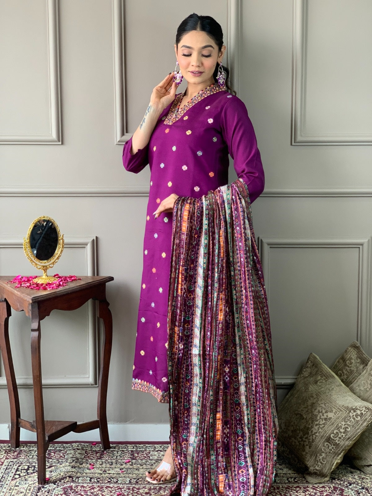 Classy New Look Suit in Viscose Chanderi with Chinon Dupatta
