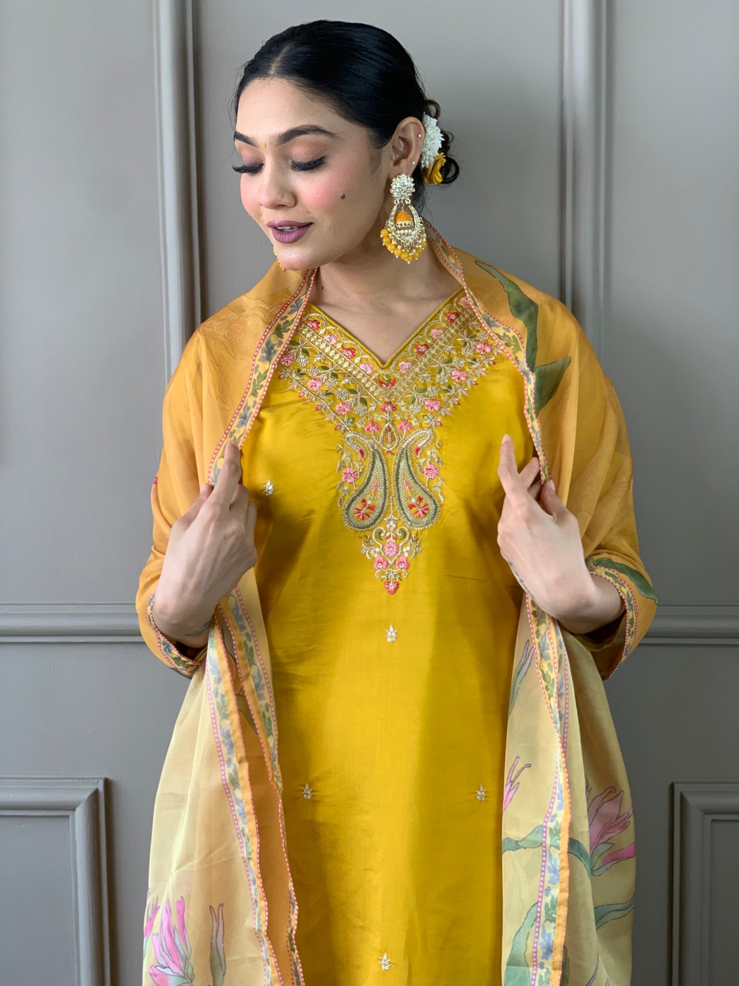 Elegant Viscose Chanderi Suit Set with Embroidered Nylon Tabby Dupatta | 3-Piece Designer Ethnic Wear