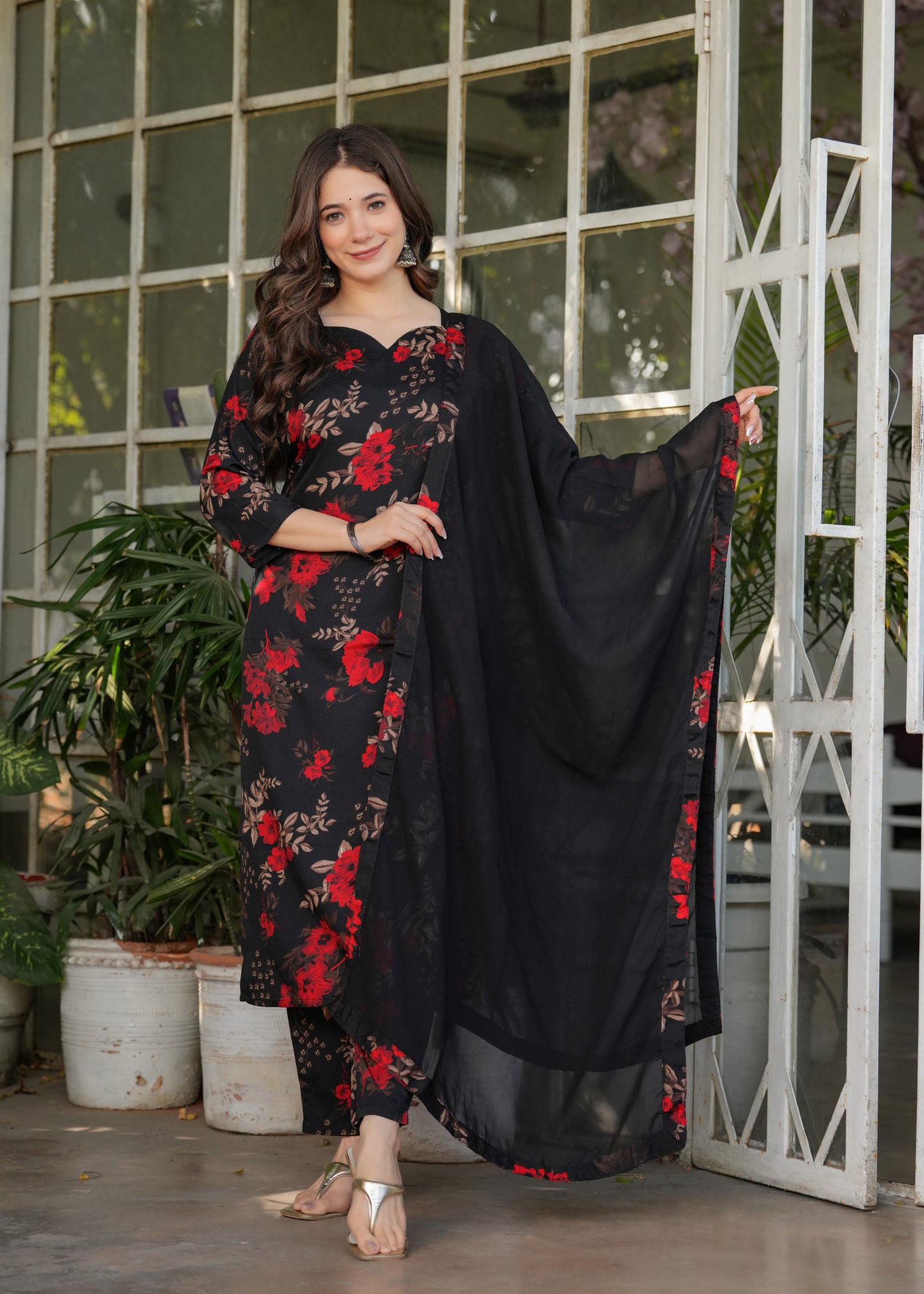 Traditional Embroidered Silk Blend Set with Lightweight Dupatta