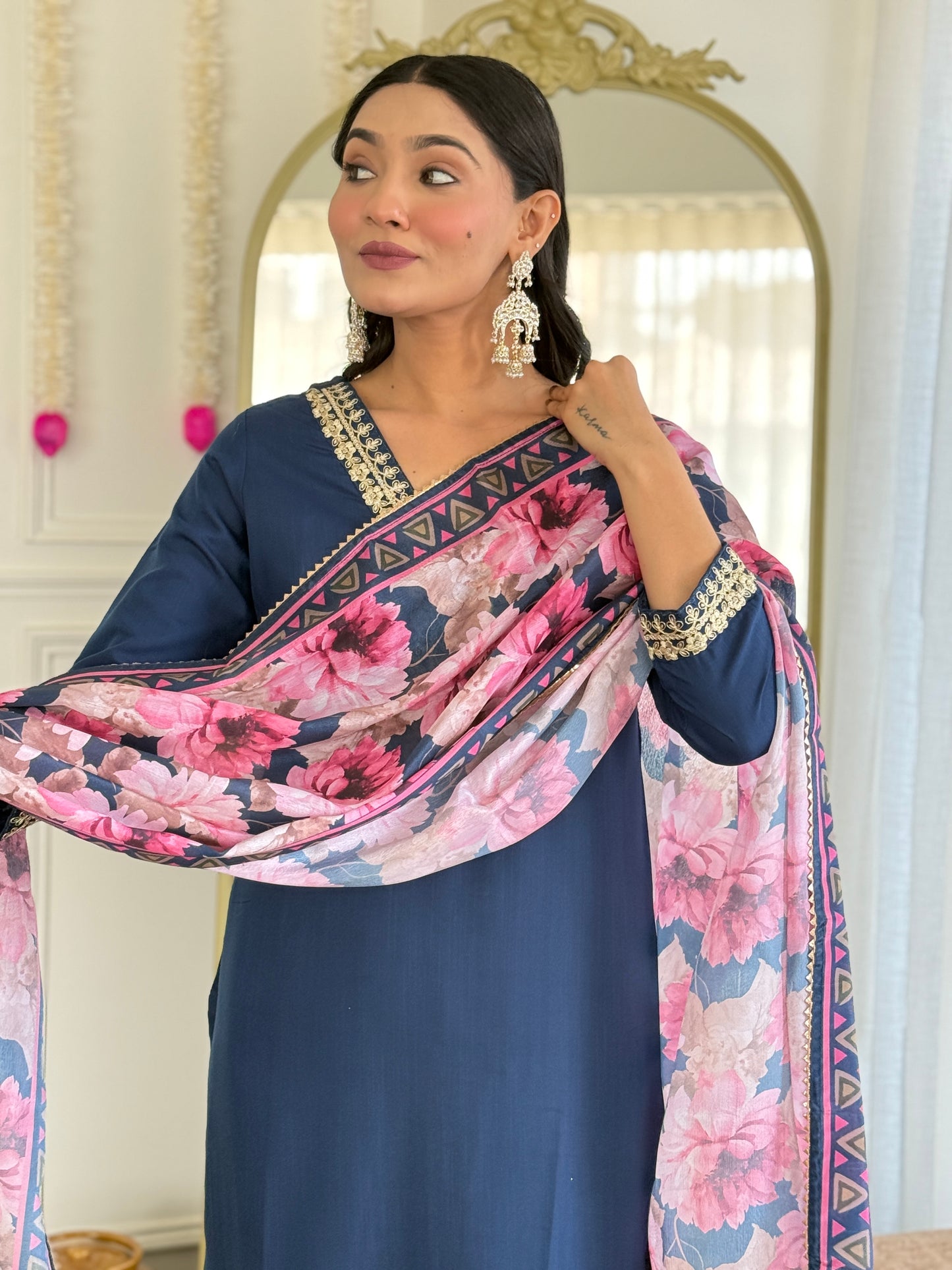 New Style Embroidered Viscose Slub Suit Set | Chinon Dupatta | 3-Piece Ready-to-Wear