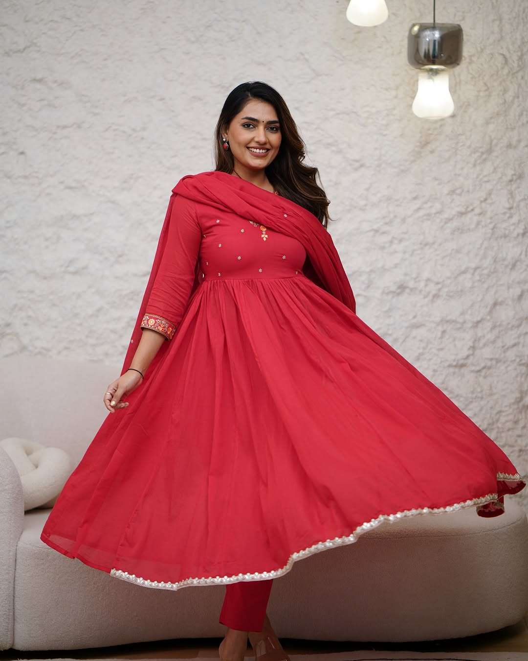 Viscose Diamond Georgette Embroidered Kurti Set with Pant and Dupatta – Ready to Wear | Casual & Elegant