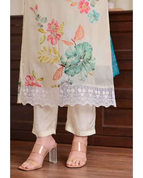 Women's Nylon Taby Embroidered Kurta with Viscose Pant & Dupatta | Readymade 3-Piece Suit Set | Elegant & Comfortable Ethnic Wear for Festive, Casual & Semi-Formal Use