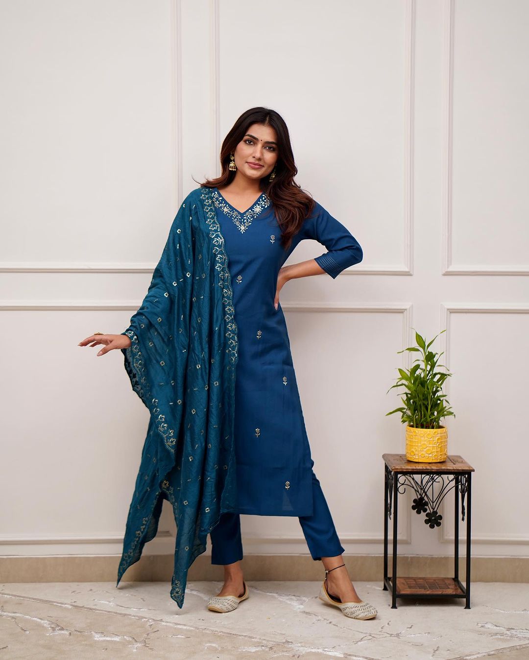 Embroidered Viscose Chanderi Suit Set with Chanderi Dupatta – Ethnic Wear
