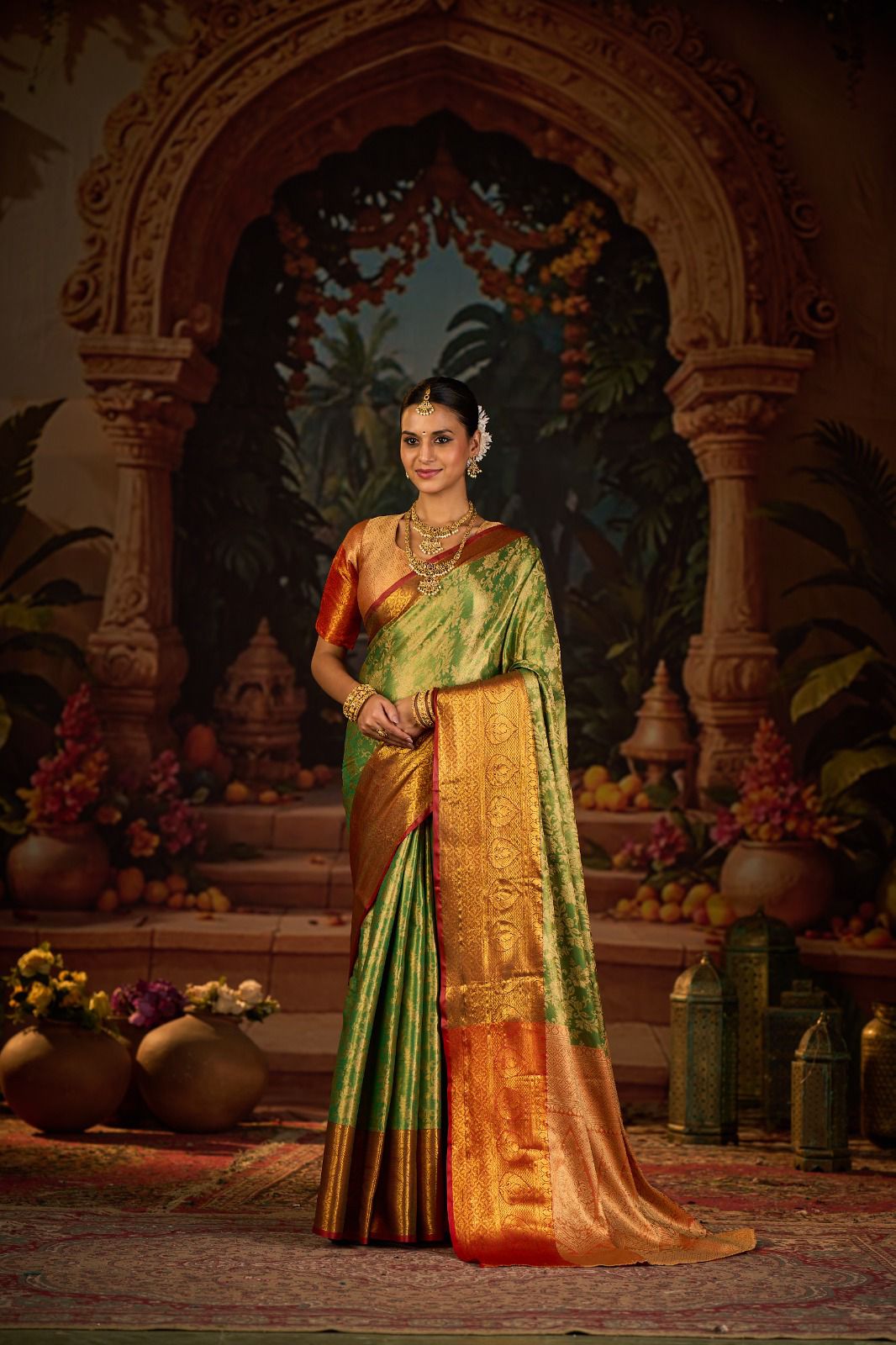 New Arrival Kanjivaram Silk Saree with Heavy Golden Zari Work | Traditional South Indian Style Saree for Festivals & Bridal Wear | Blouse Piece Included