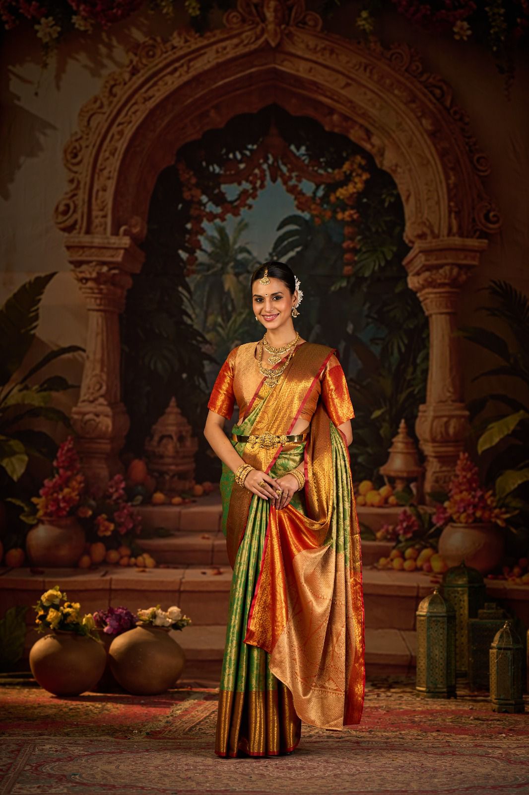 New Arrival Kanjivaram Silk Saree with Heavy Golden Zari Work | Traditional South Indian Style Saree for Festivals & Bridal Wear | Blouse Piece Included