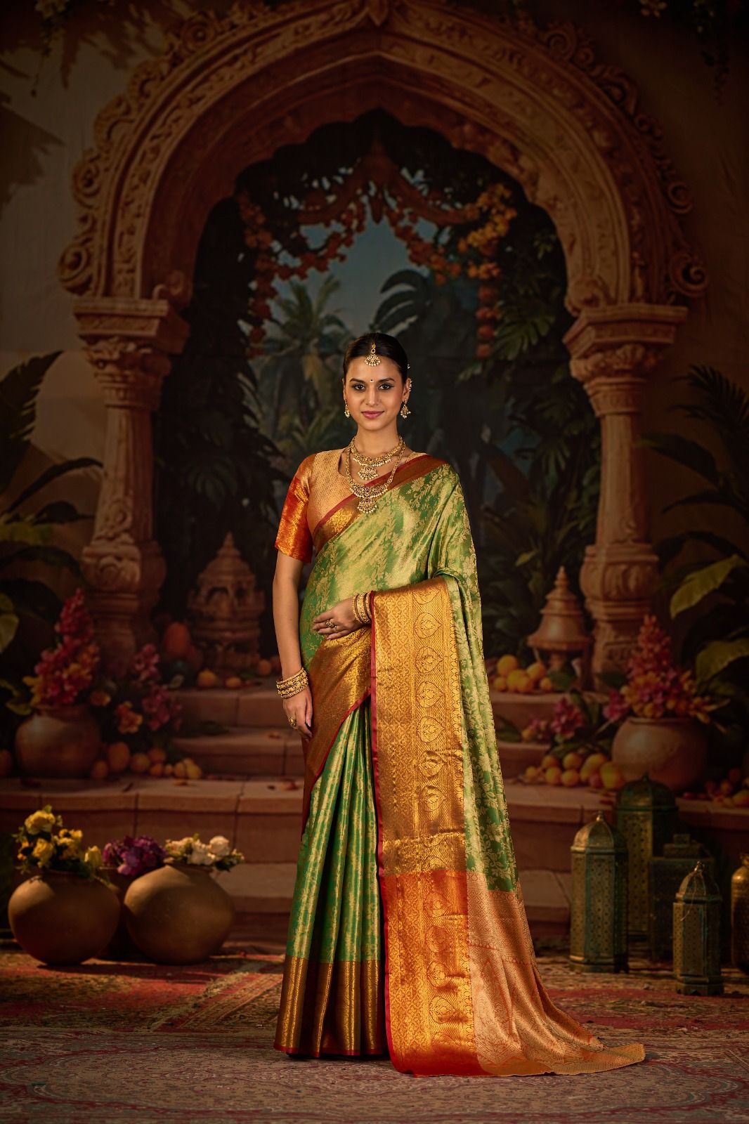New Arrival Kanjivaram Silk Saree with Heavy Golden Zari Work | Traditional South Indian Style Saree for Festivals & Bridal Wear | Blouse Piece Included