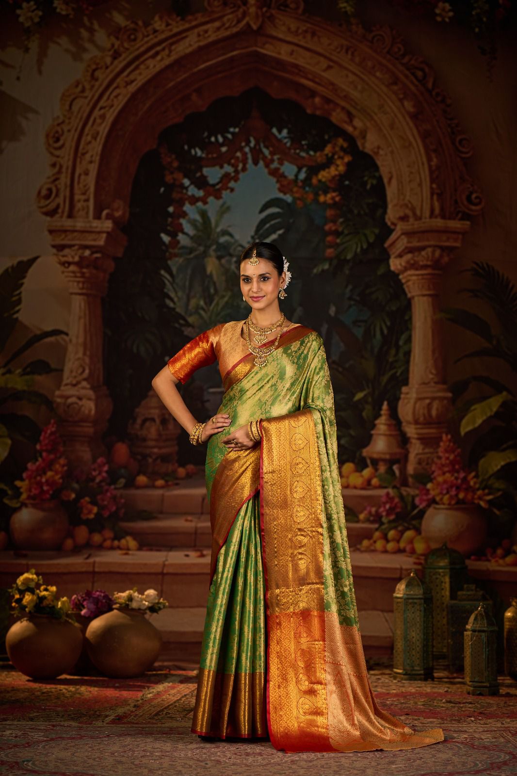New Arrival Kanjivaram Silk Saree with Heavy Golden Zari Work | Traditional South Indian Style Saree for Festivals & Bridal Wear | Blouse Piece Included