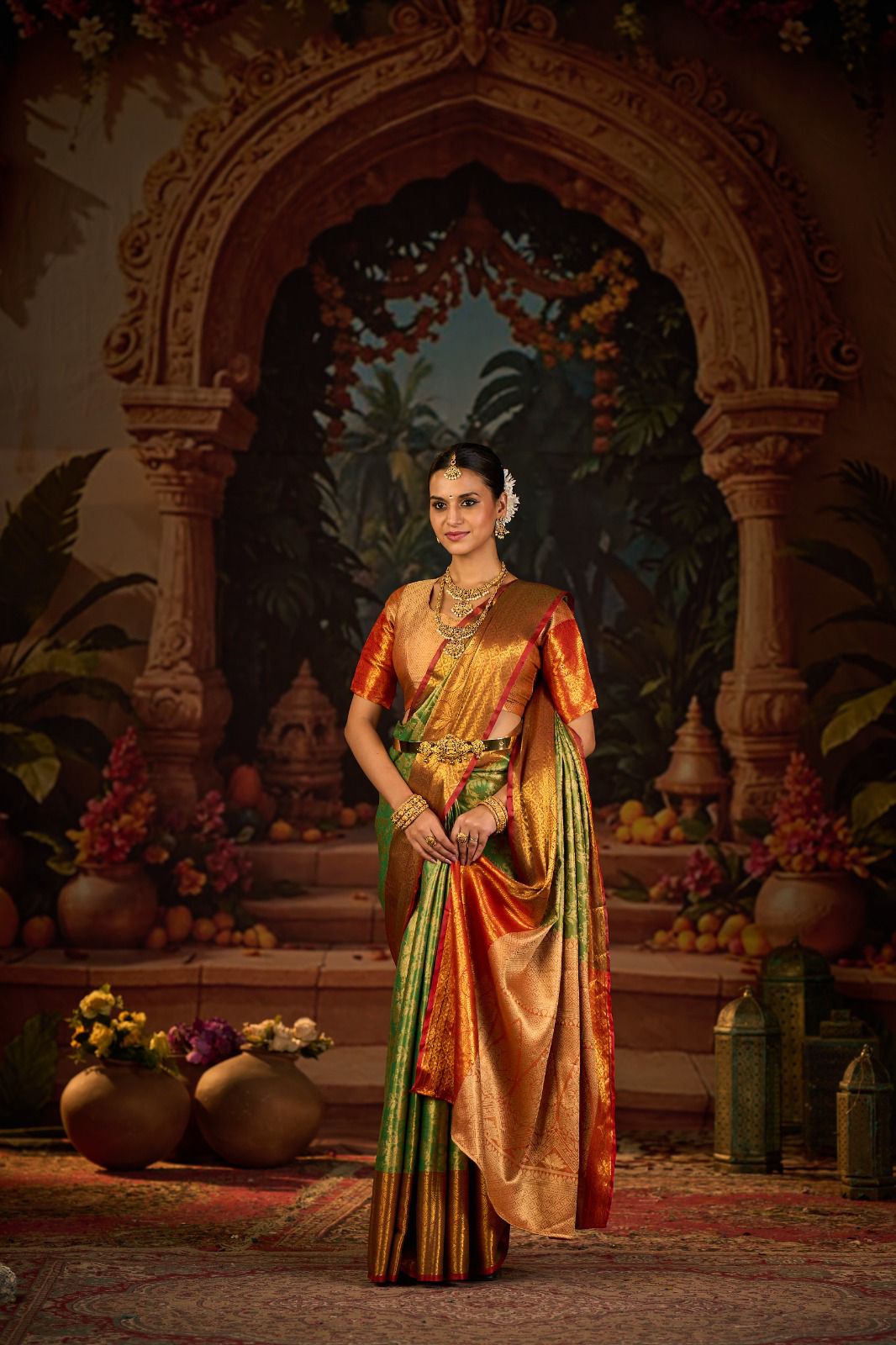 New Arrival Kanjivaram Silk Saree with Heavy Golden Zari Work | Traditional South Indian Style Saree for Festivals & Bridal Wear | Blouse Piece Included