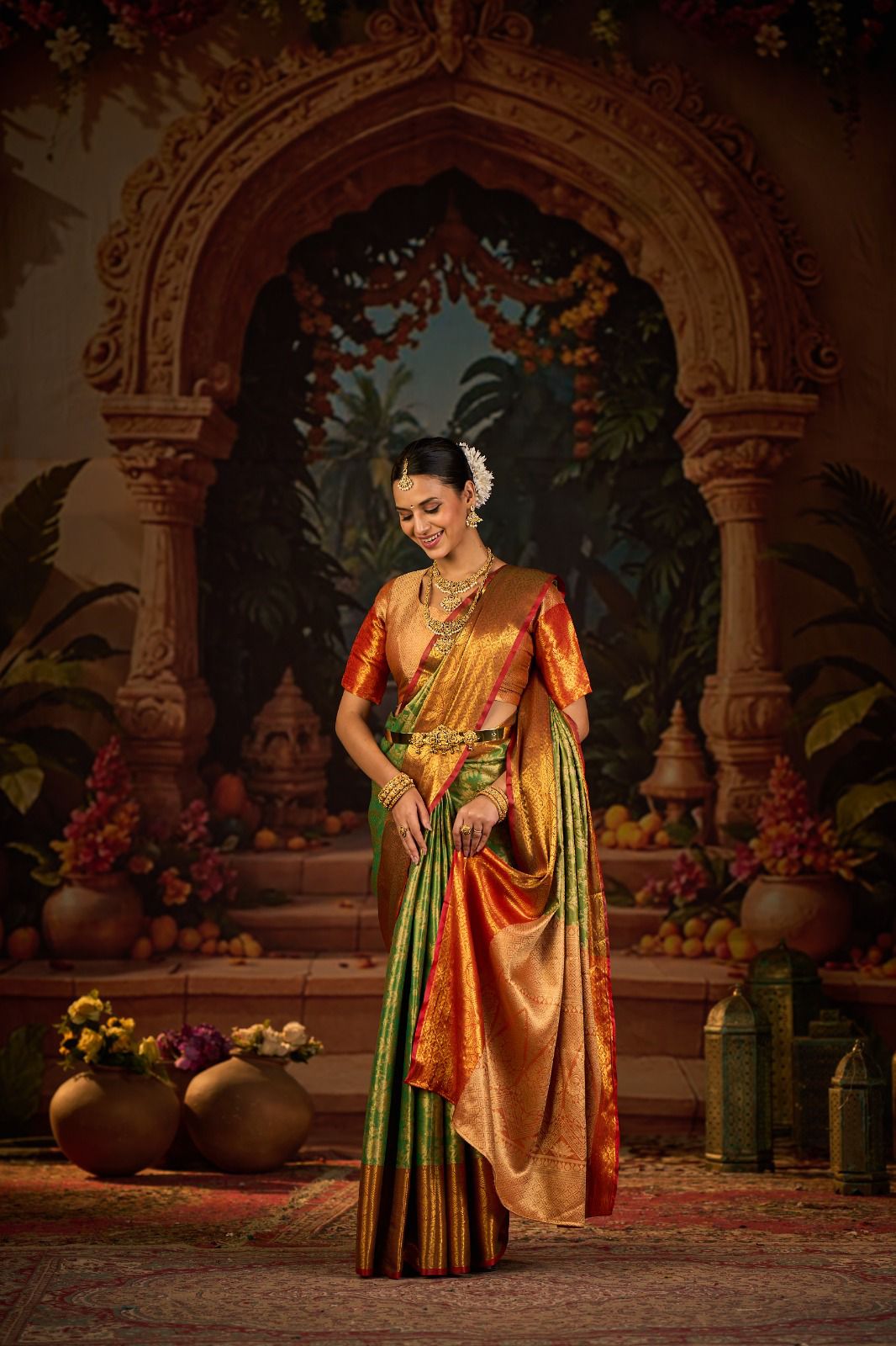 New Arrival Kanjivaram Silk Saree with Heavy Golden Zari Work | Traditional South Indian Style Saree for Festivals & Bridal Wear | Blouse Piece Included