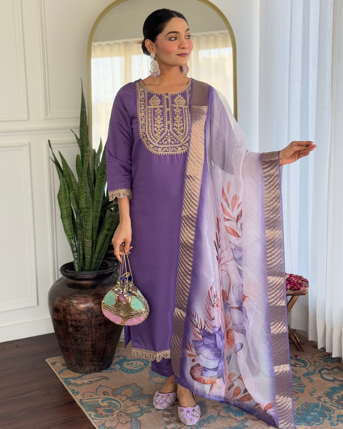 Festive Wear Rayon Suit Set with Embroidery and Elegant Jacquard Dupatta