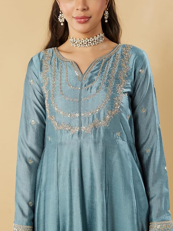 Vichitra Silk Traditional Suit Set with Coordinated Embroidery