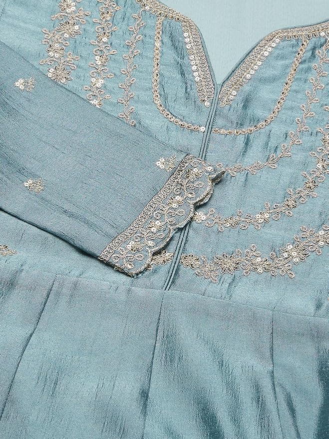 Vichitra Silk Traditional Suit Set with Coordinated Embroidery