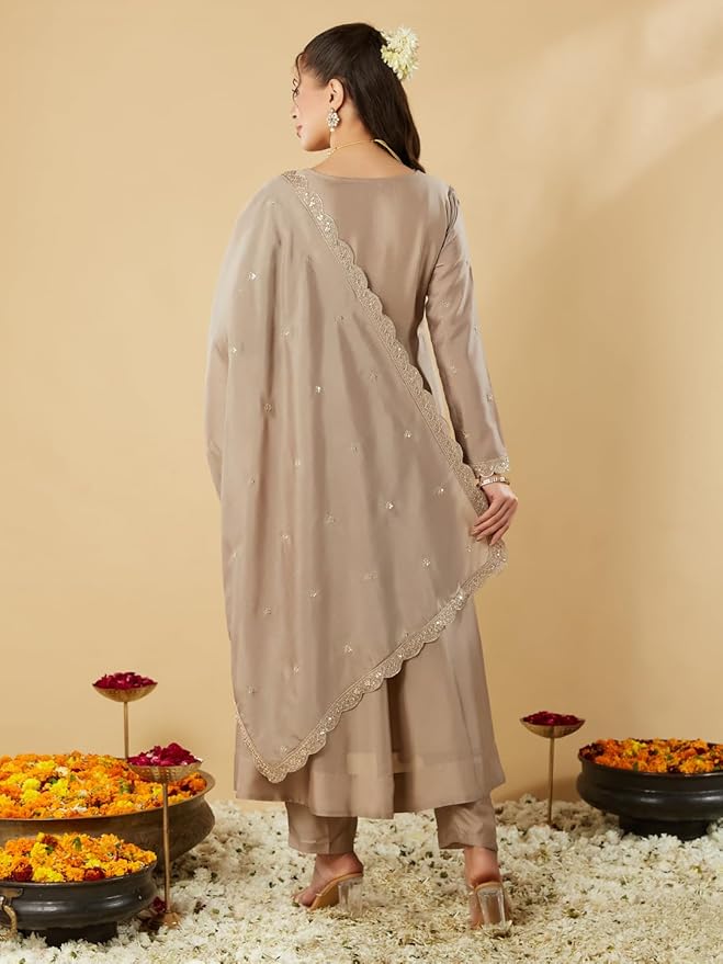 Vichitra Silk Traditional Suit Set with Coordinated Embroidery
