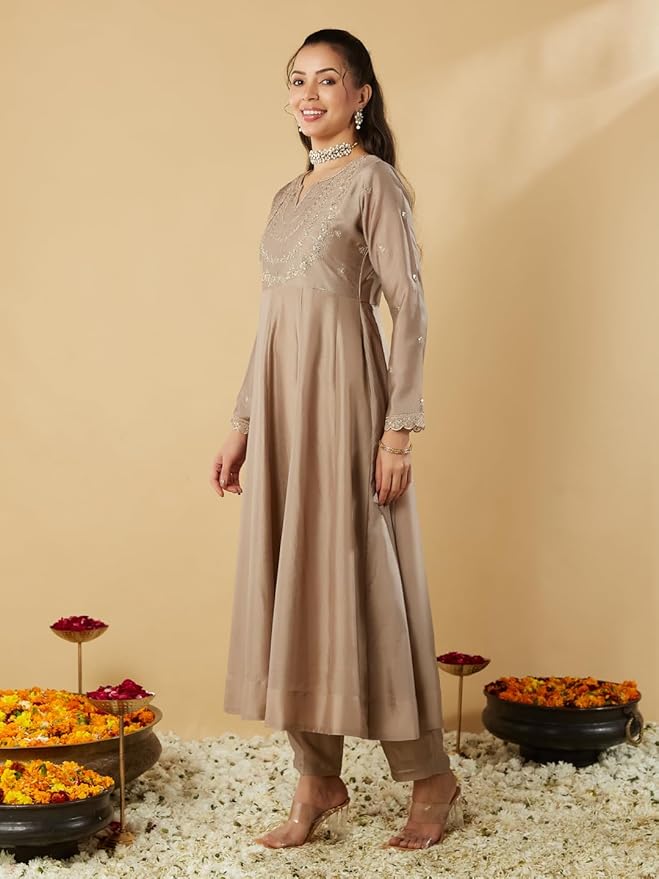Vichitra Silk Traditional Suit Set with Coordinated Embroidery