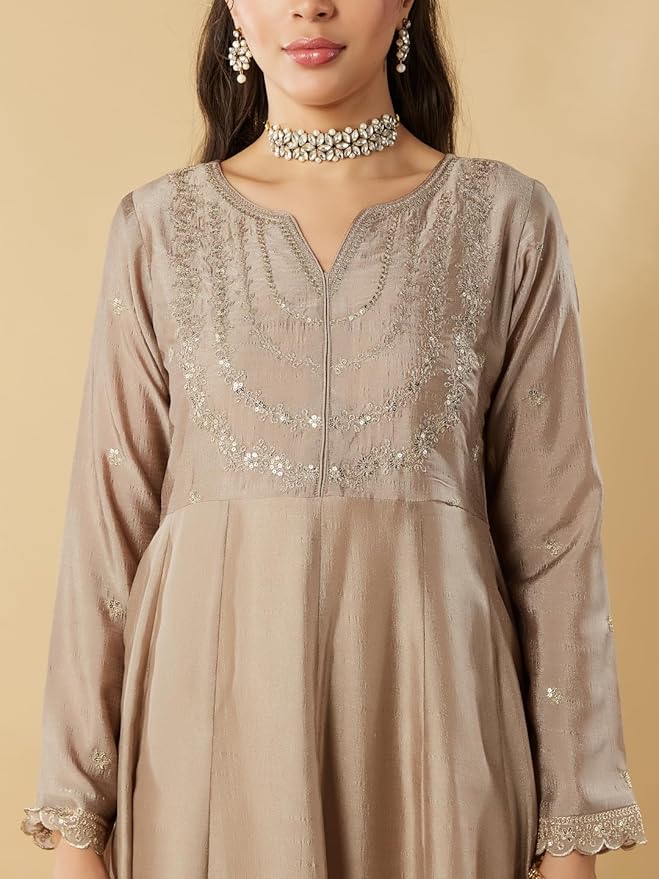 Vichitra Silk Traditional Suit Set with Coordinated Embroidery