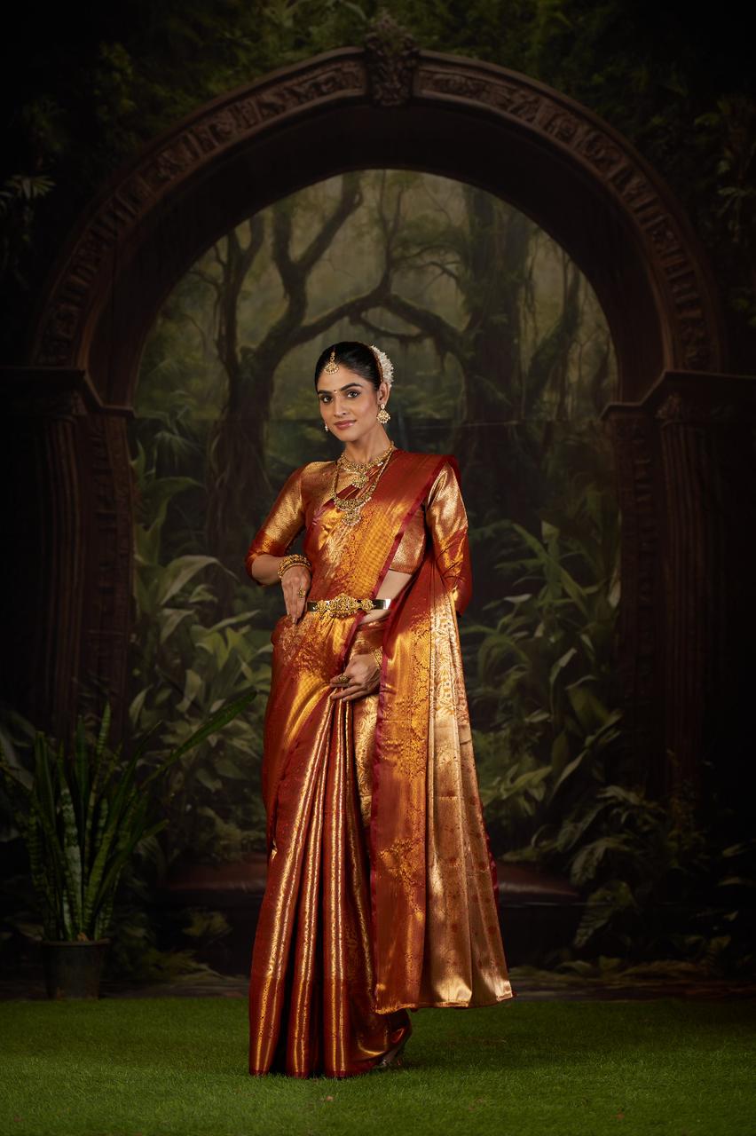 Latest Kanchipuram Silk Saree for Women | Elegant Zari Woven Border and Pallu with Matching Blouse | Ideal for Wedding, Reception & Festive Events