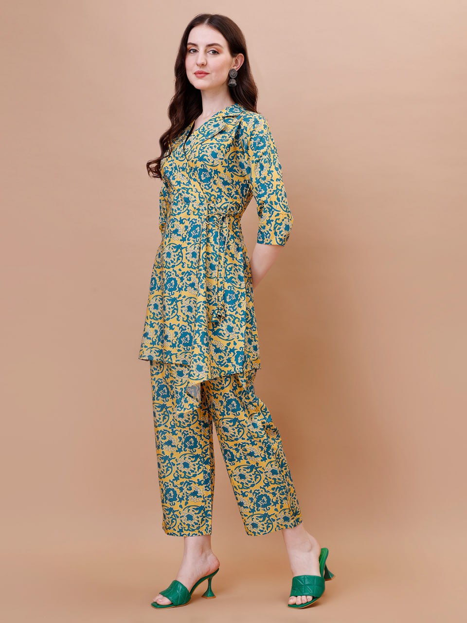 Stylish American Crepe Printed Co-ord Set for Women – Straight Kurti with Pants