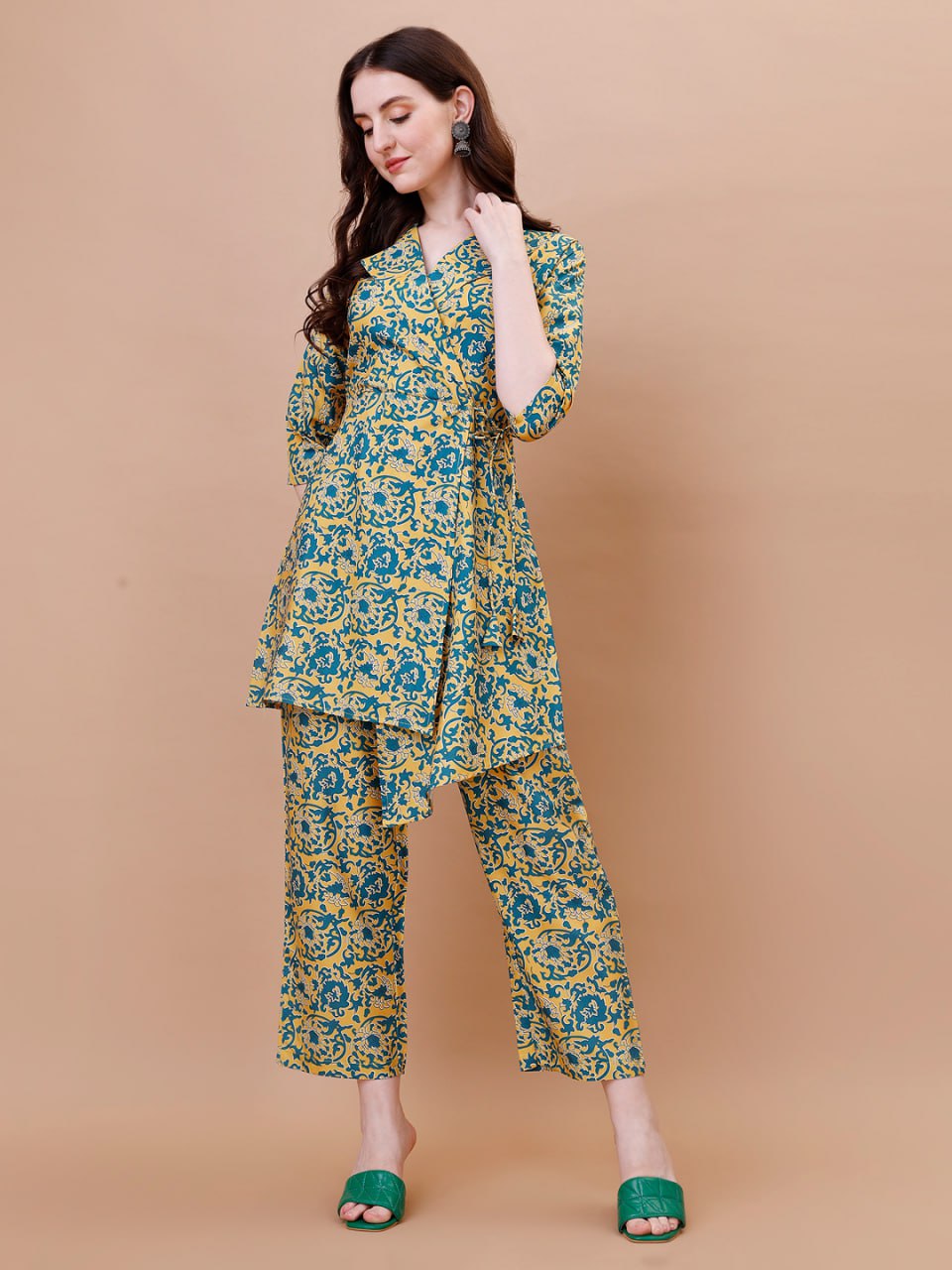 Stylish American Crepe Printed Co-ord Set for Women – Straight Kurti with Pants
