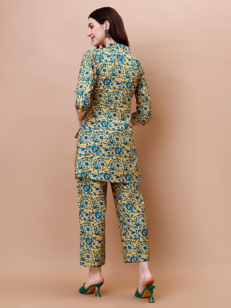 Stylish American Crepe Printed Co-ord Set for Women – Straight Kurti with Pants