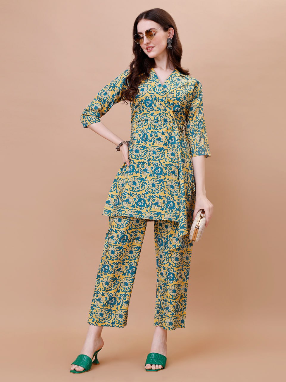Stylish American Crepe Printed Co-ord Set for Women – Straight Kurti with Pants