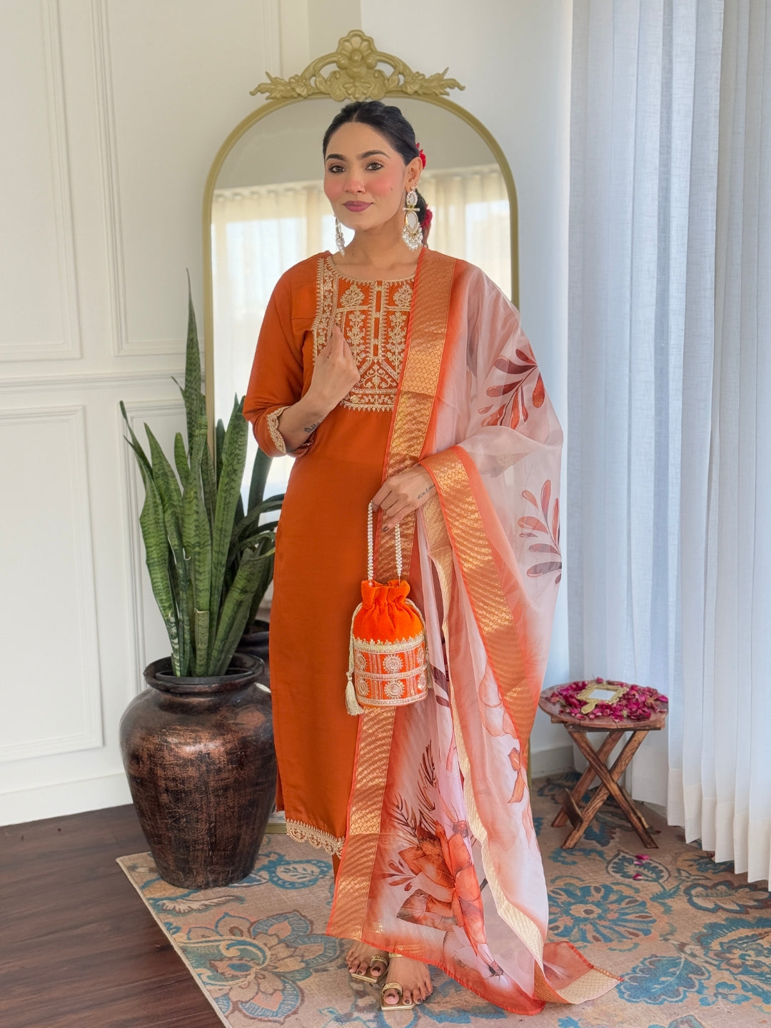 Festive Wear Rayon Suit Set with Embroidery and Elegant Jacquard Dupatta