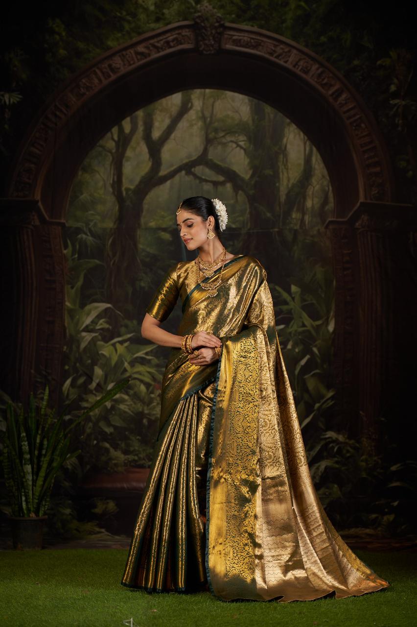 Trending Kanjivaram Silk Saree with Rich Woven Details and Contrast Blouse | Ethnic Wear for Modern Women | Best for Bridal, Function & Occasion Wear