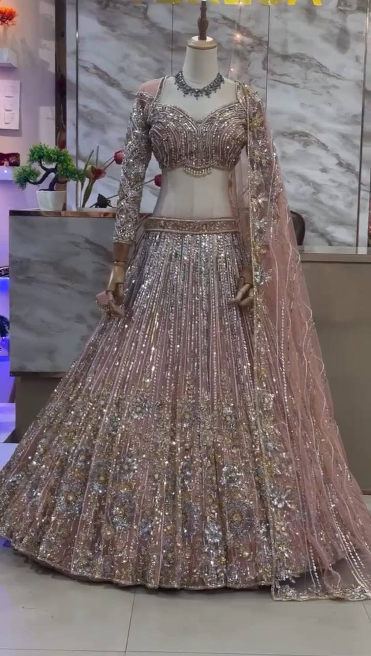 Designer Lehenga Choli set with flared Sequins Embroidery Work for Wedding Dress