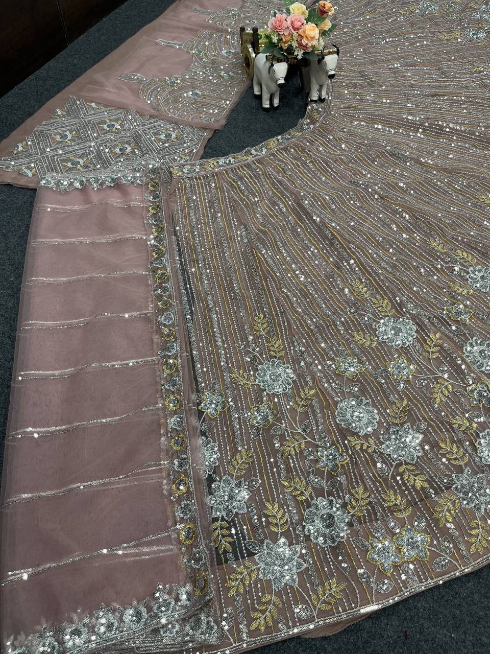 Designer Lehenga Choli set with flared Sequins Embroidery Work for Wedding Dress