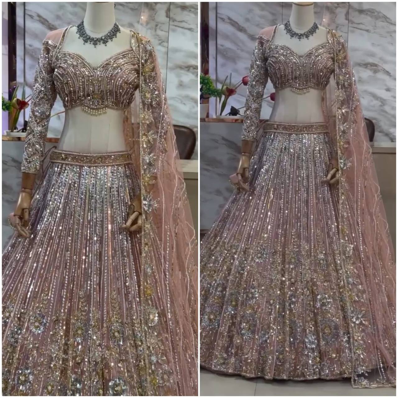 Designer Lehenga Choli set with flared Sequins Embroidery Work for Wedding Dress