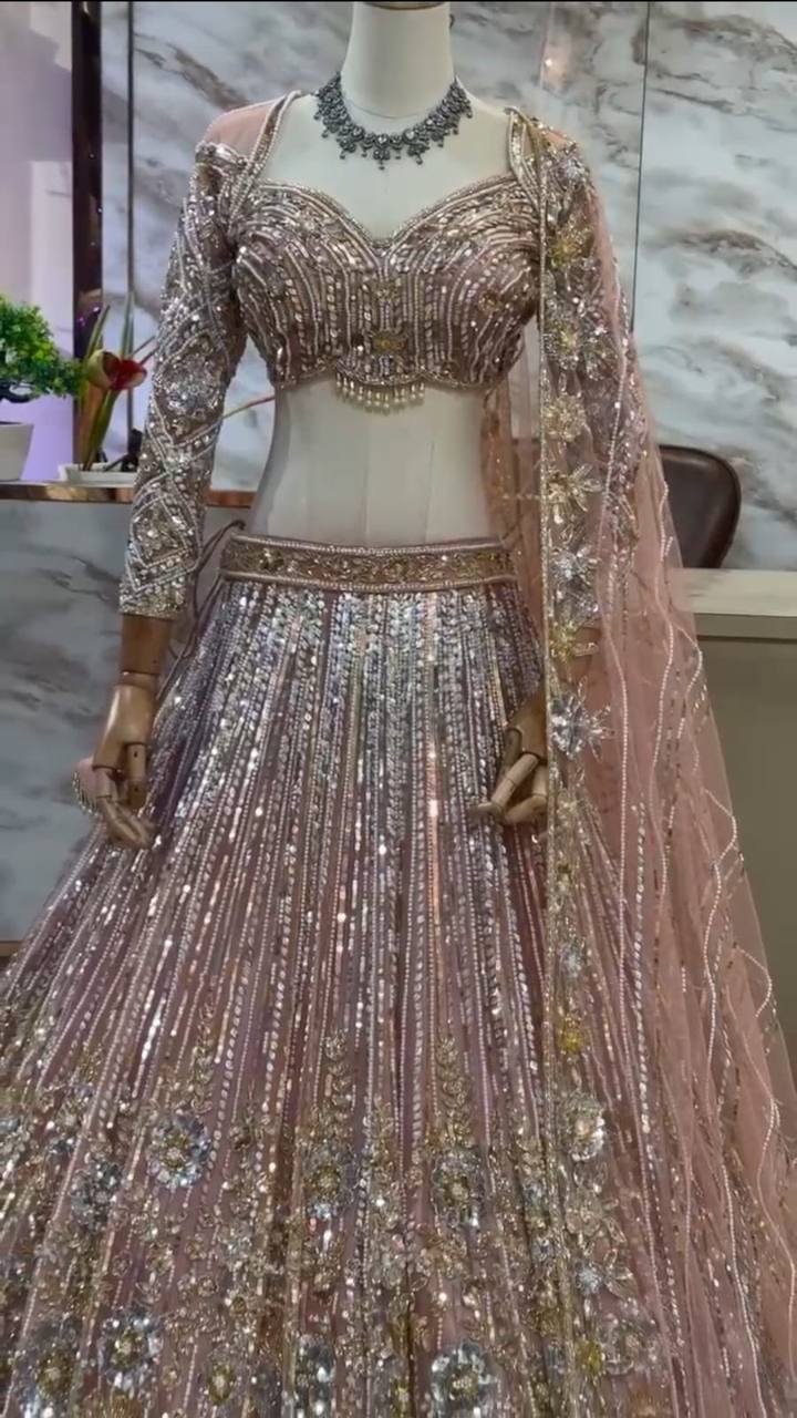 Designer Lehenga Choli set with flared Sequins Embroidery Work for Wedding Dress
