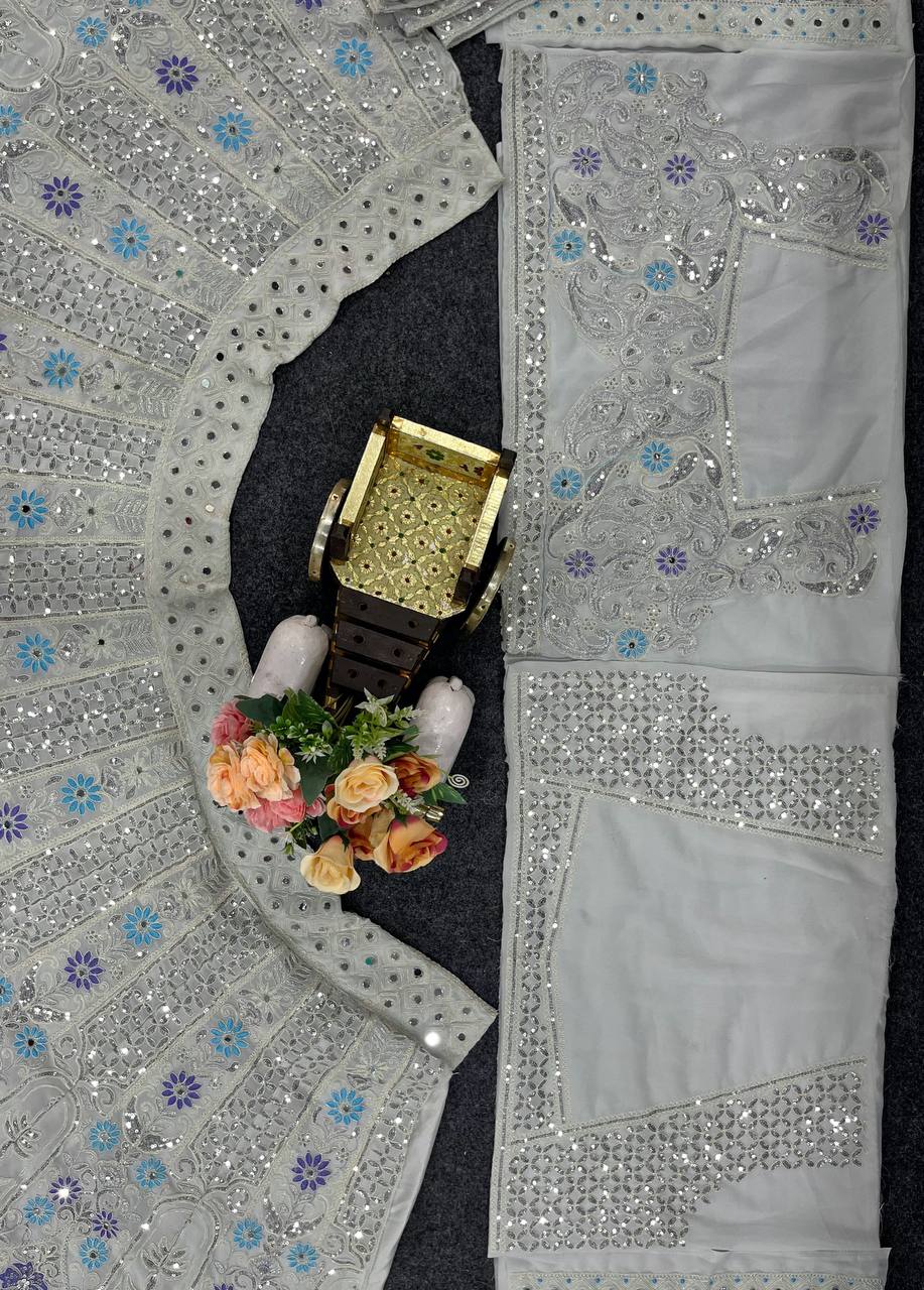 Radiate festive brilliance with our Zareen Glam Faux Georgette Lehenga Choli Set
