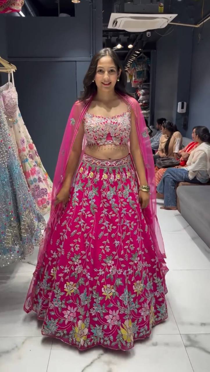 Elegant Embroidered with our Celeste Charm Fox Georgette Lehenga Choli Set for Wedding Derss