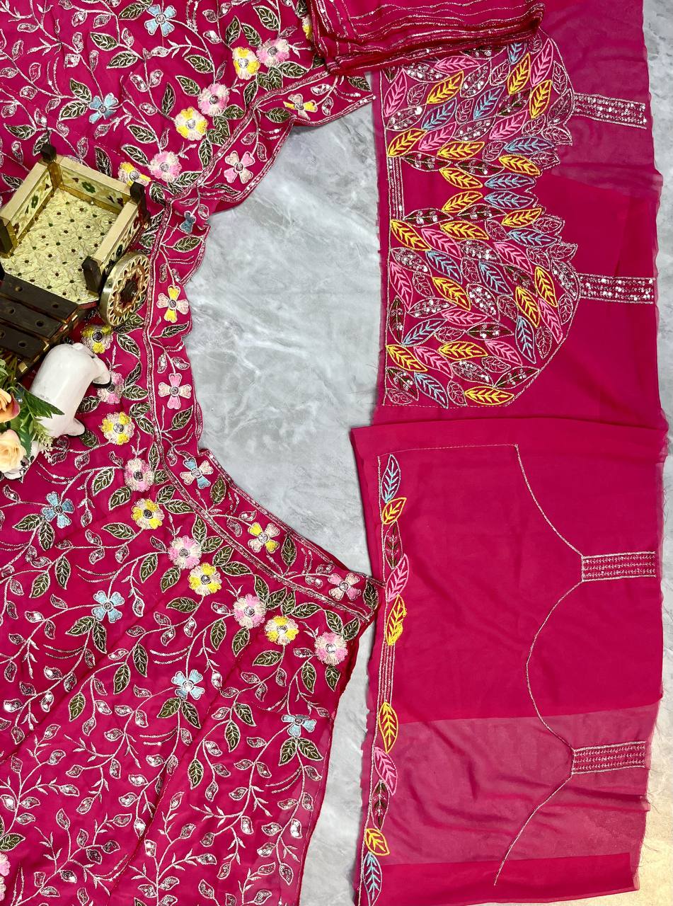 Elegant Embroidered with our Celeste Charm Fox Georgette Lehenga Choli Set for Wedding Derss