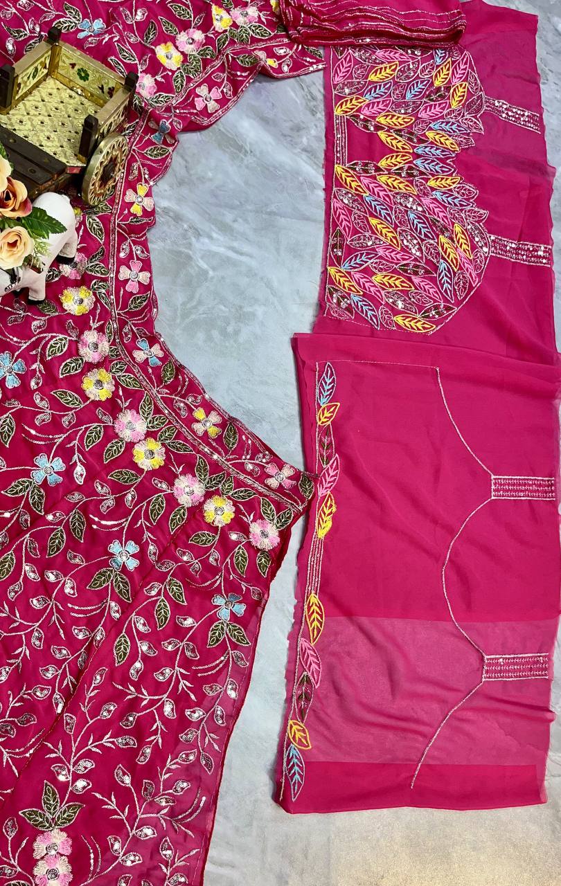 Elegant Embroidered with our Celeste Charm Fox Georgette Lehenga Choli Set for Wedding Derss