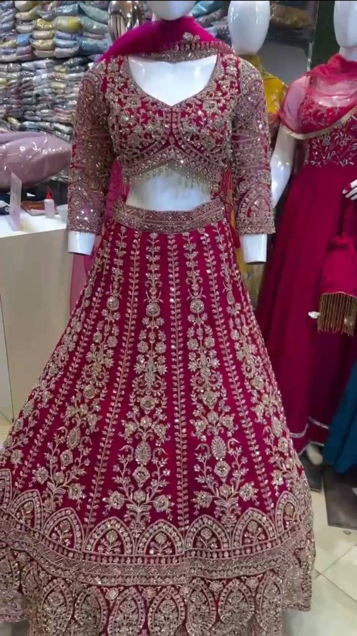 New Sequins Embroidered & Real Mirror Work Lehenga Choli Set, Fox Georgette Semi-Stitched Lehenga with stitched Blouse & Faux Georgette Dupatta, Bridal & Party Wear