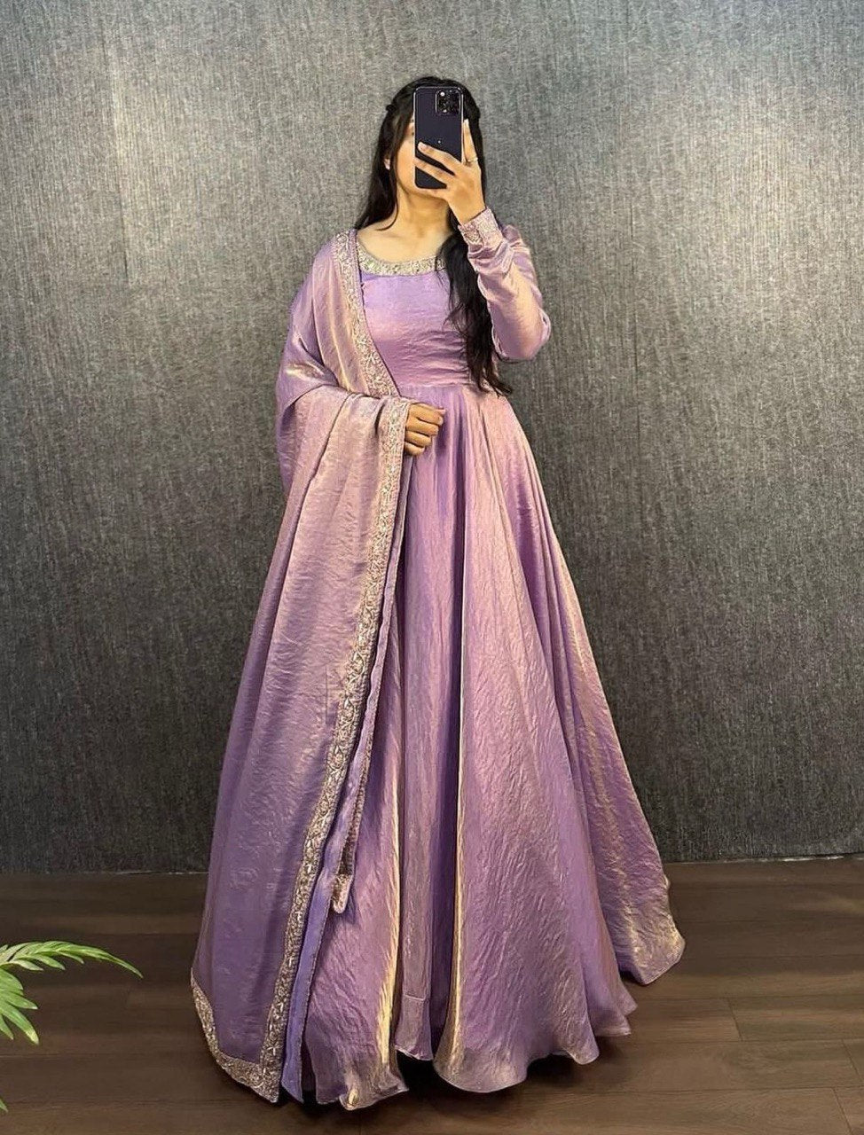 New Launch – Elegant Fendy Silk Embroidered Gown with Matching Dupatta | Ready to Wear