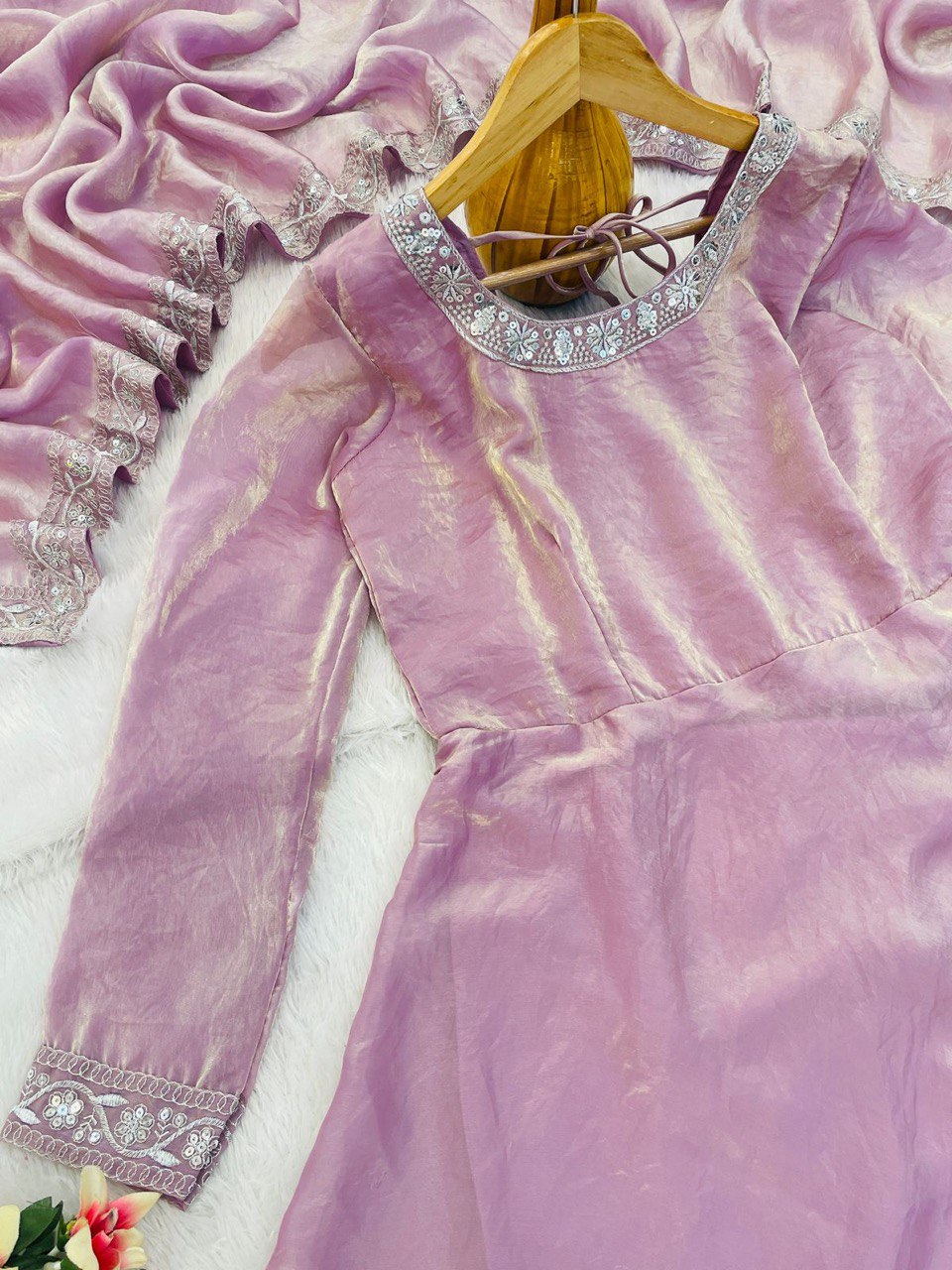 New Launch – Elegant Fendy Silk Embroidered Gown with Matching Dupatta | Ready to Wear