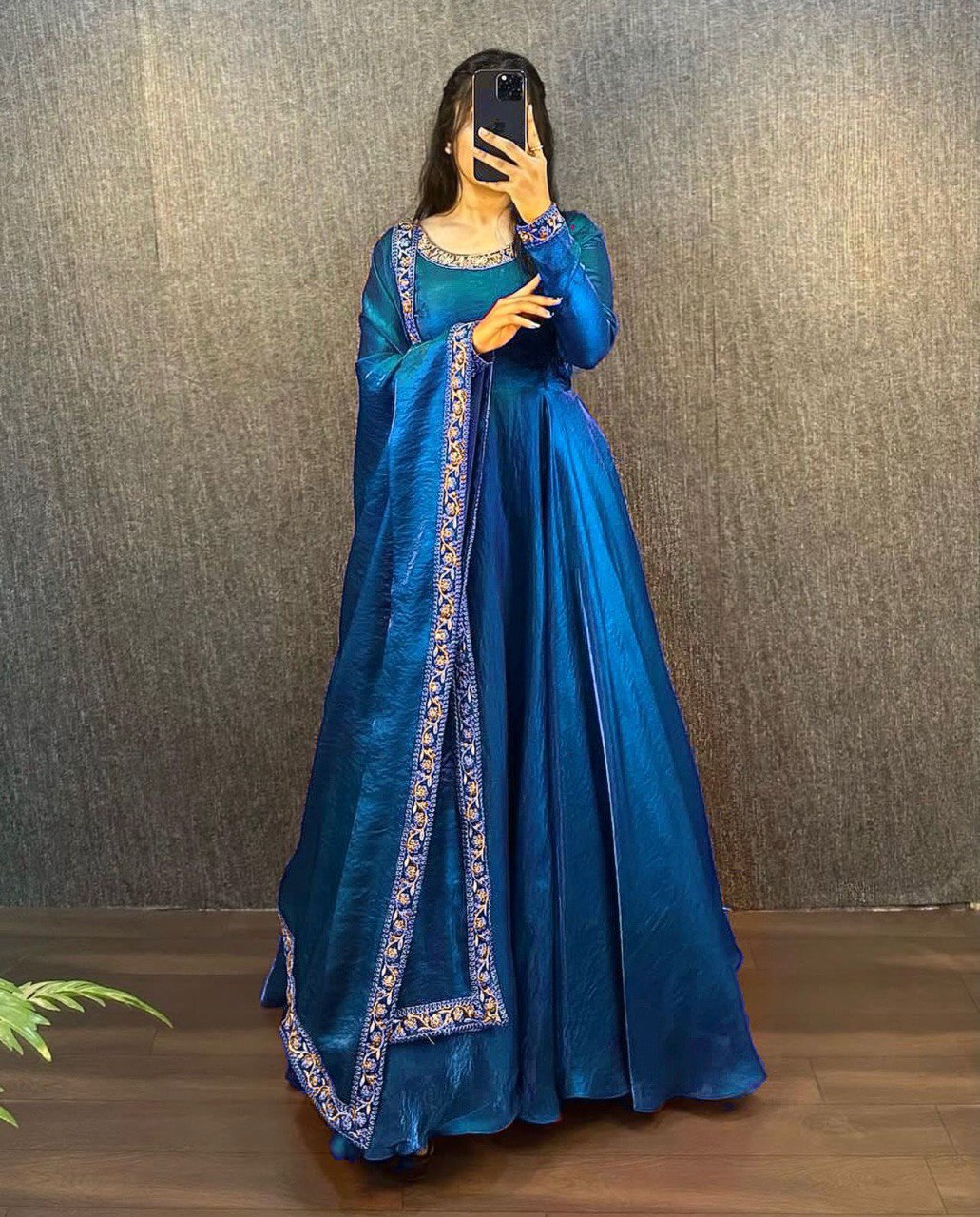 New Launch – Elegant Fendy Silk Embroidered Gown with Matching Dupatta | Ready to Wear