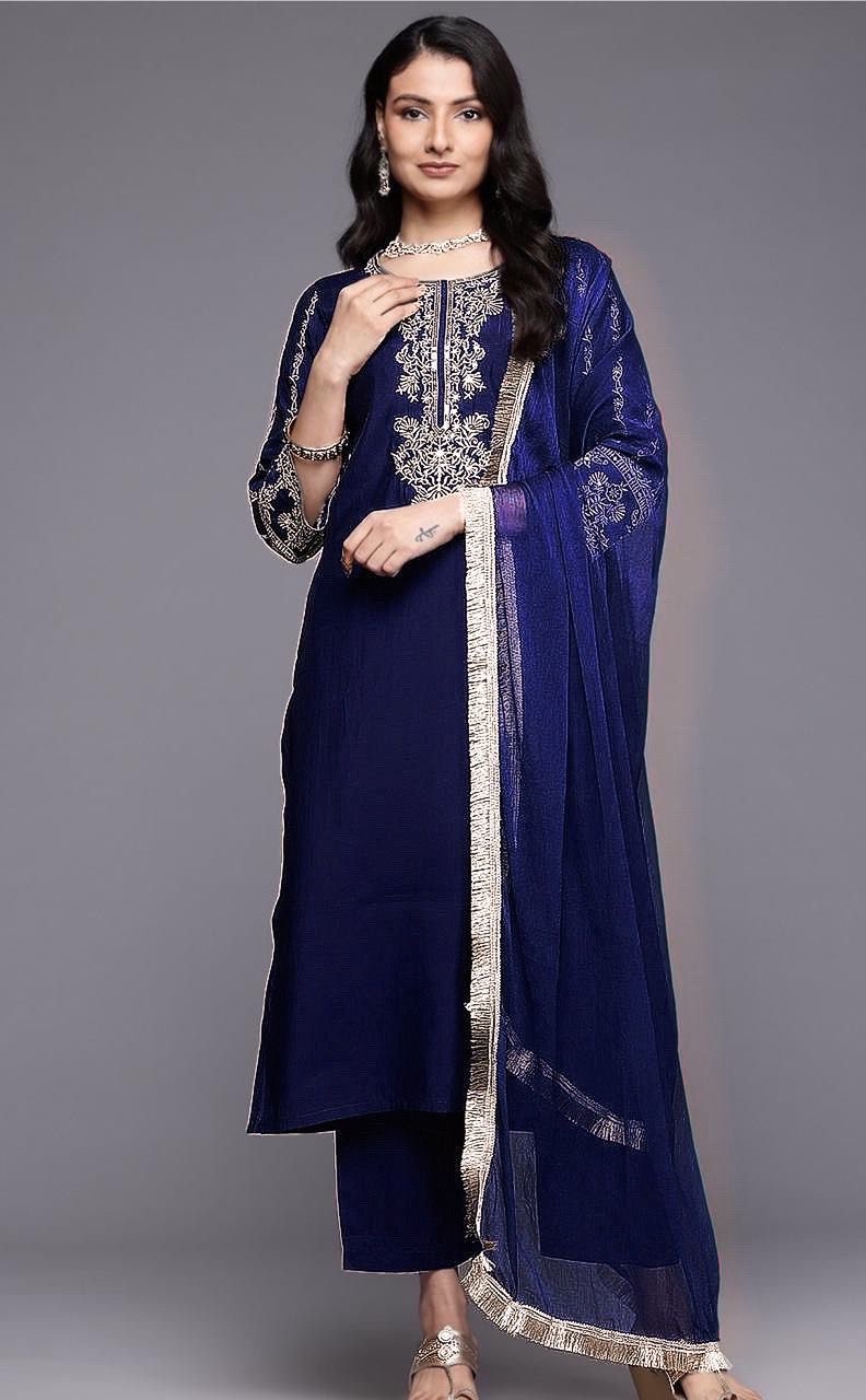 New Heavy Reyon Embroidered Suit Set with Chinon Dupatta | Ready to Wear