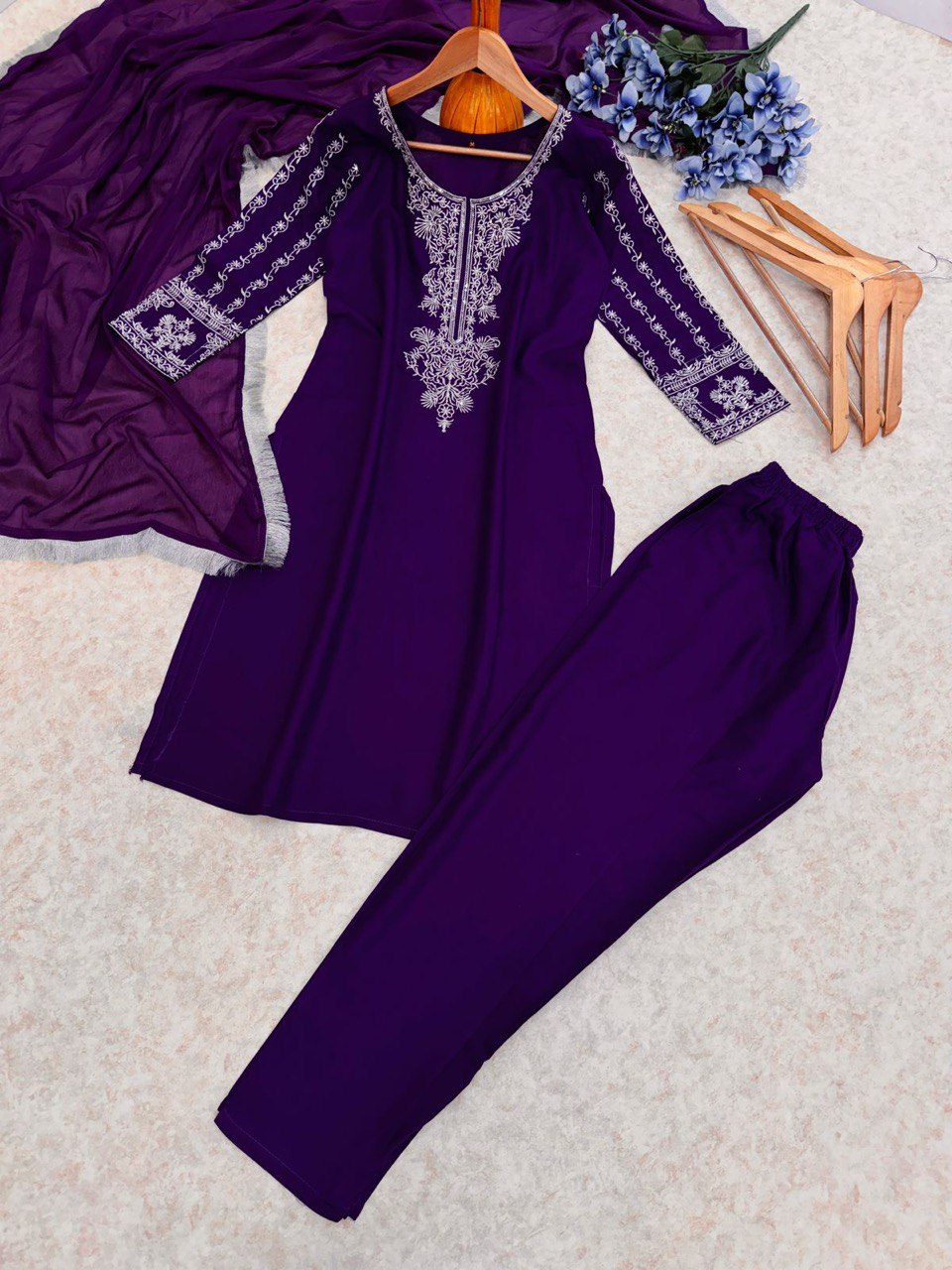 New Heavy Reyon Embroidered Suit Set with Chinon Dupatta | Ready to Wear