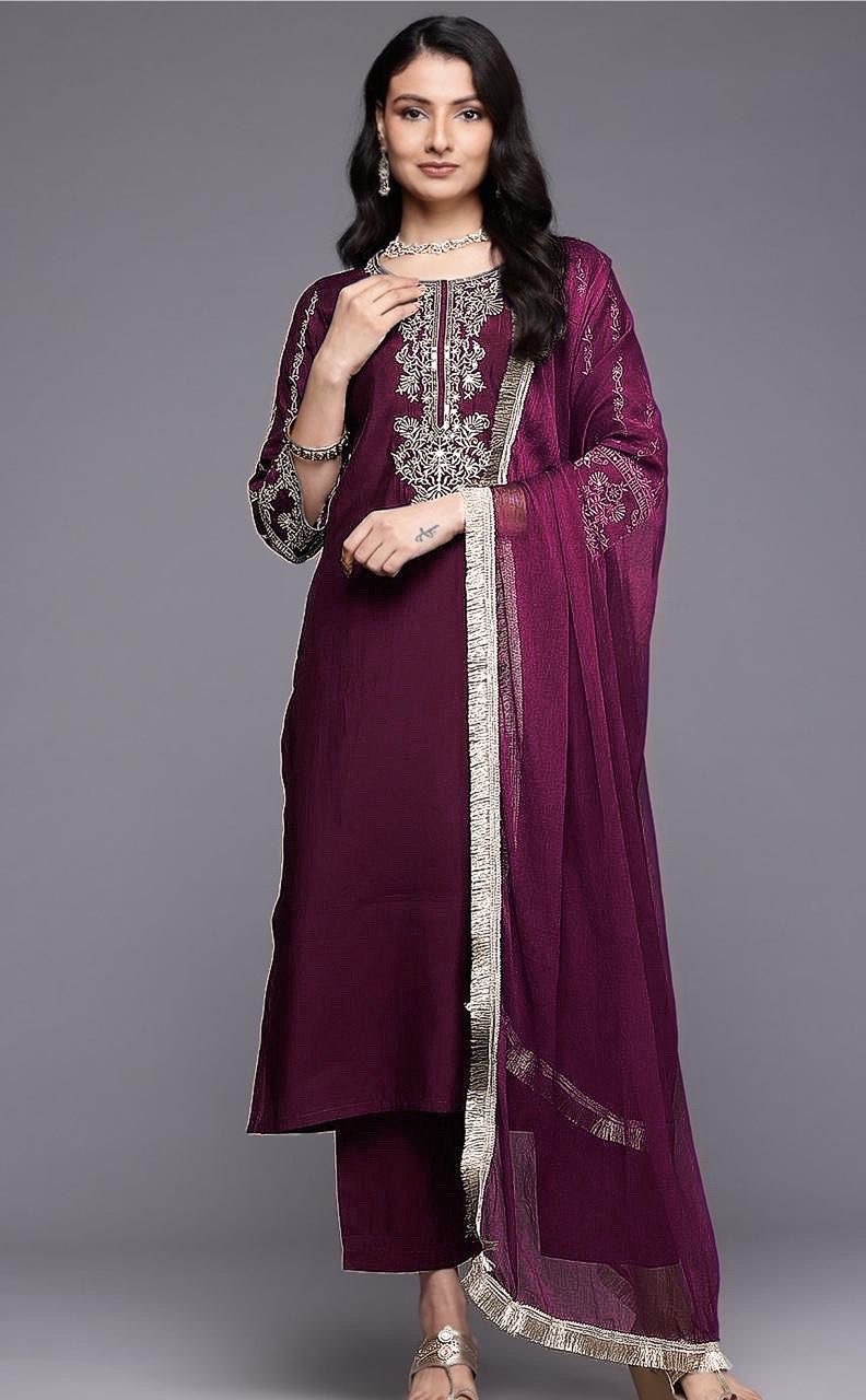 New Heavy Reyon Embroidered Suit Set with Chinon Dupatta | Ready to Wear