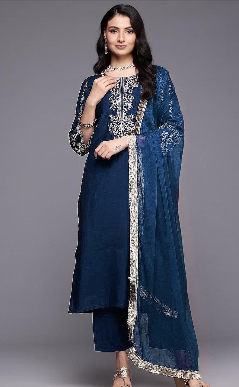 New Heavy Reyon Embroidered Suit Set with Chinon Dupatta | Ready to Wear