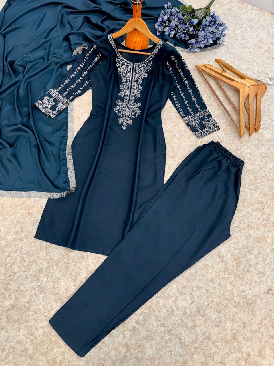 New Heavy Reyon Embroidered Suit Set with Chinon Dupatta | Ready to Wear