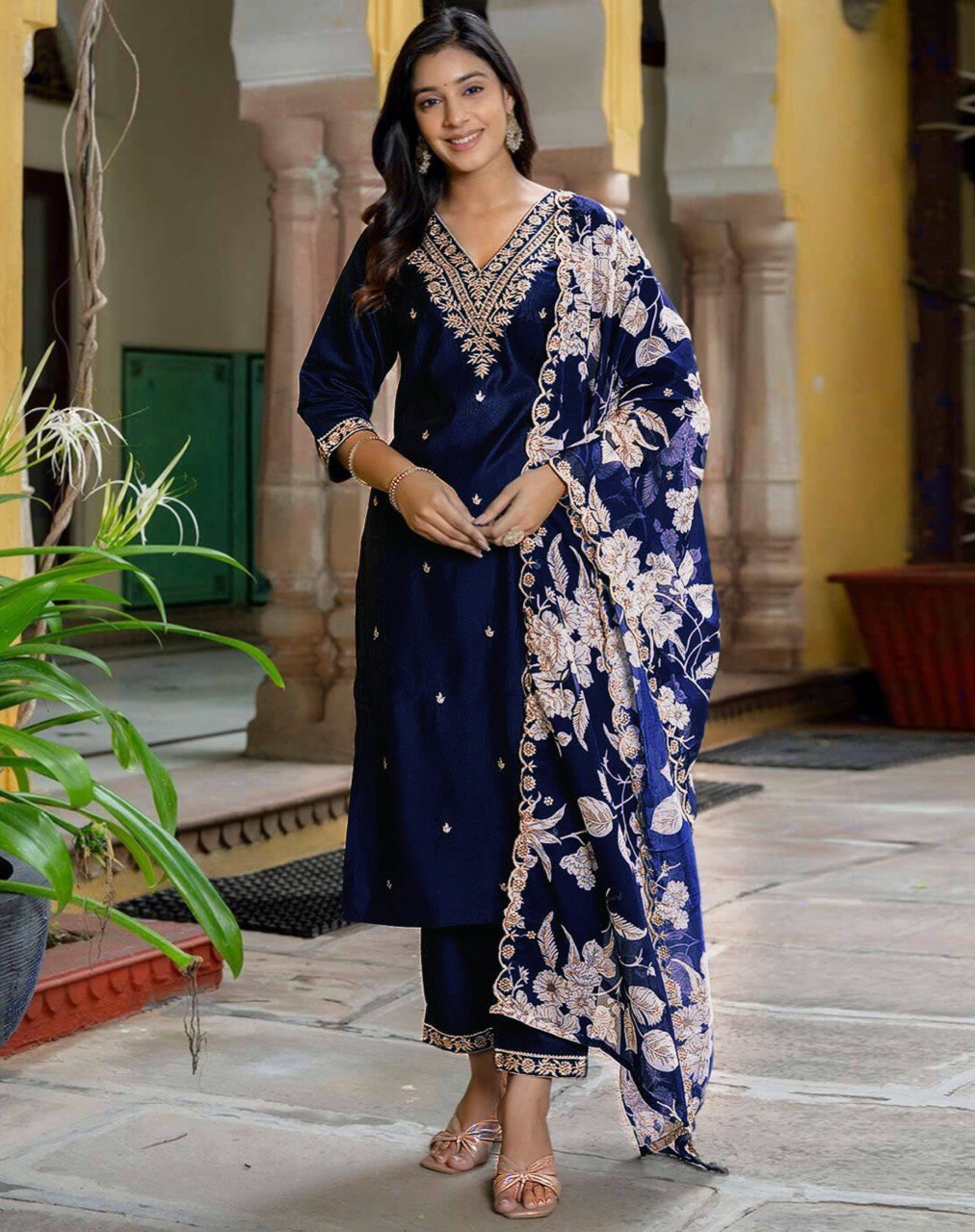 Graceful Heavy Rayon Suit Set with Embroidery & Organza Dupatta – Ready to Wear