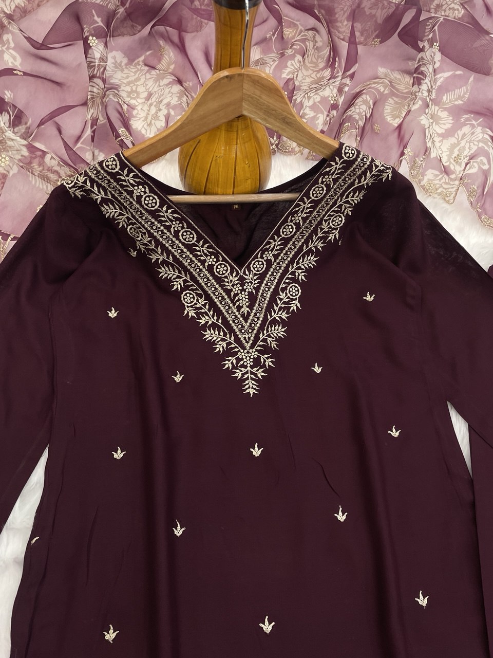 Graceful Heavy Rayon Suit Set with Embroidery & Organza Dupatta – Ready to Wear