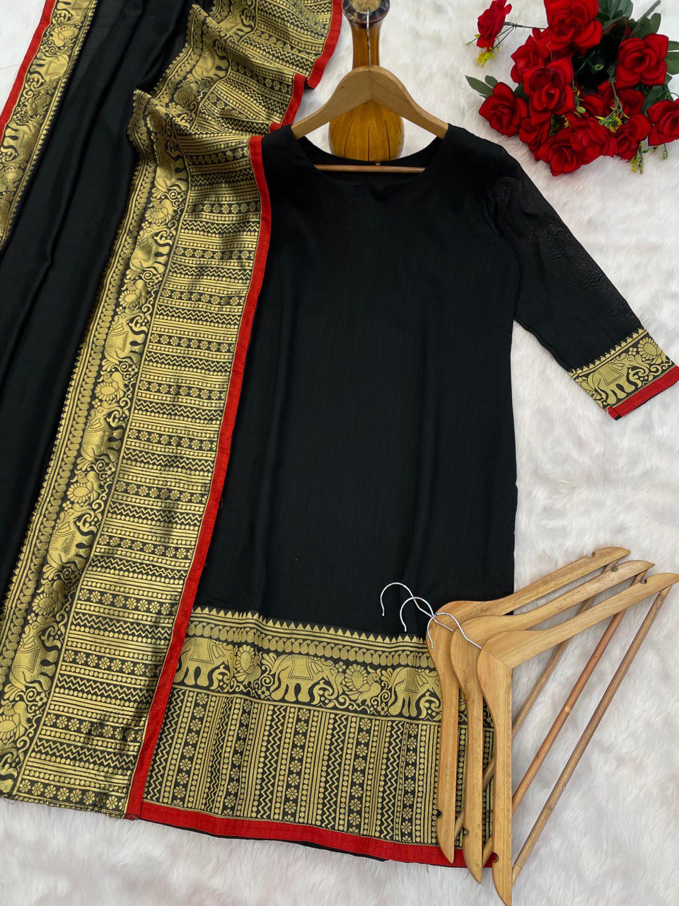 New Vichitra Silk Kurti with Jacquard Zari Weaving & Matching Dupatta