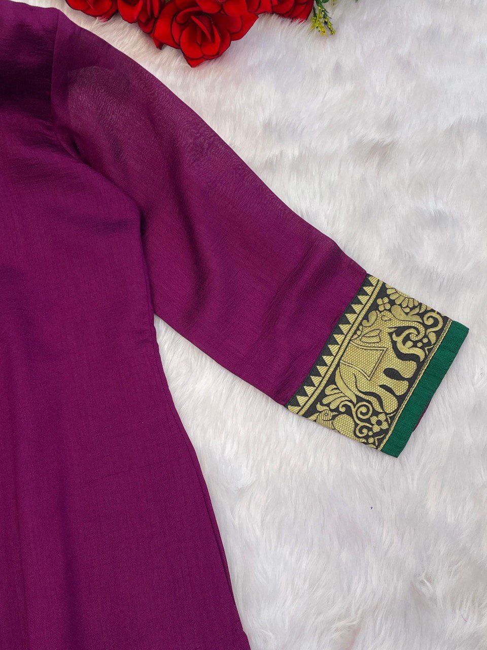 New Vichitra Silk Kurti with Jacquard Zari Weaving & Matching Dupatta