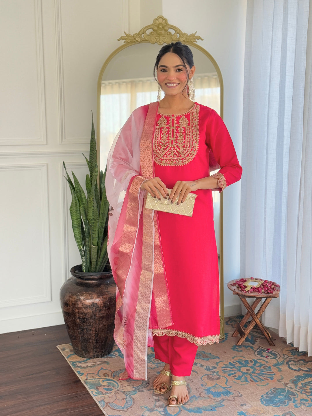 Festive Wear Rayon Suit Set with Embroidery and Elegant Jacquard Dupatta